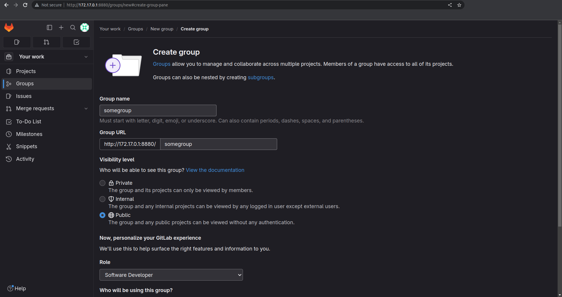 Group creation